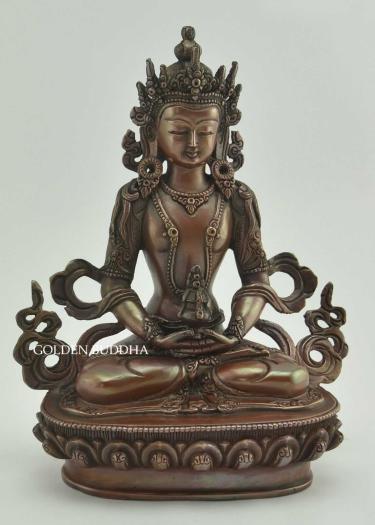 8.75 inch Aparmita Statue, Lost Wax Carving, Handmade Original, Oxidized Copper Finish - Gallery