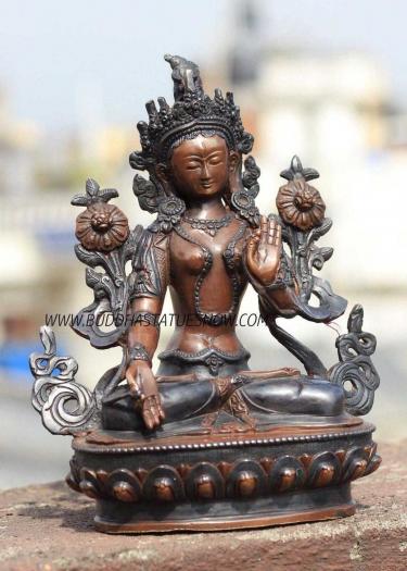 Oxidized Copper 8" Seven Eyed Tara Statue, Traditional Handmade Sculpture - Gallery