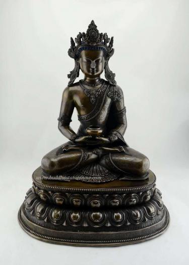 Oxidized Copper 19" Crowned Amitabha Buddha Statue - Front