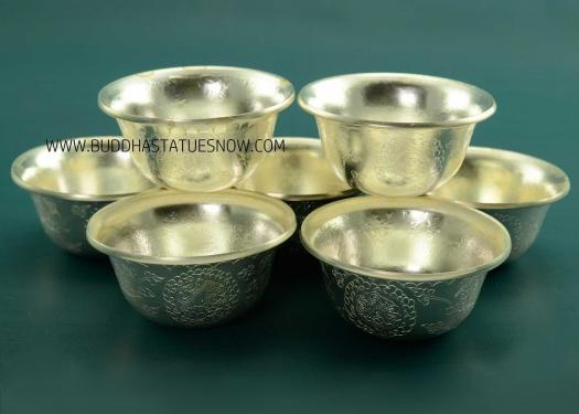 3.5" Set of Seven Offering Bowls, Fully Silver Plated, Fine Hand Carvings - Gallery