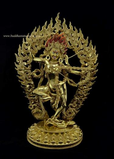 Gold Gilded 15.75" Dancing Kurukulla Statue (Red Tara) - Front