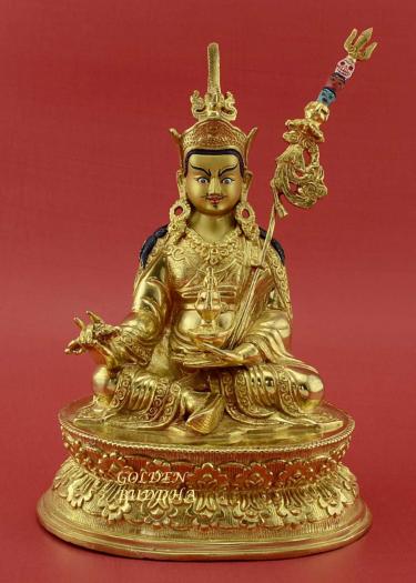 Fully Gold Gilded 9" Nepali Padmasambhava Statue, Fire Gilded 24K Gold - Gallery
