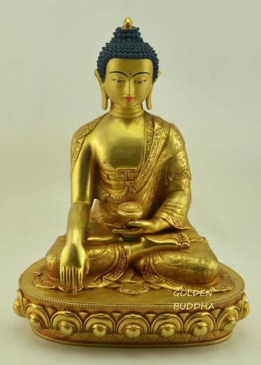 Fully Gold Gilded 14.5" Shakyamuni Buddha Statue, Handmade - Gallery