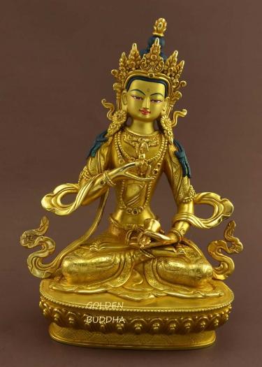 Fully Gold Gilded 9" Dorje Sempa Statue, Beautiful Engravings, Hand Painted Face - Gallery