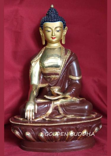 Partly Gold Gilded 8" Shakyamuni Buddha Statue (Antique Finish) - Gallery