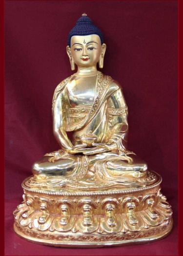 Fully Gold Gilded 12" Amitabha Buddha Statue (Antique Finish) - Front