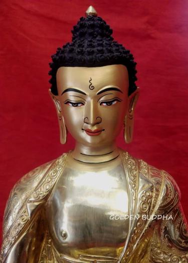Fully Gold Gilded 12" Shakyamuni Buddha Statue (Handmade) - Gallery