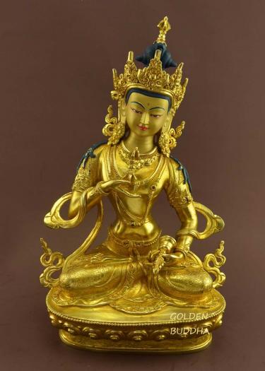 Fully Gold Gilded 13" Tibetan Vajrasattva Statue, Beautifully Detailed Engravings - Gallery