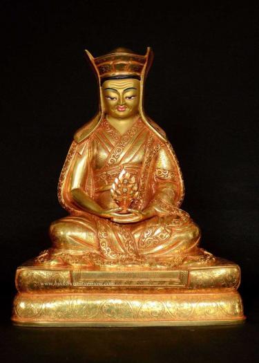 Fully Gold Gilded 8.25" Guru Gampopa Statue - Front