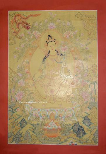Maitreya Tibetan Thangka Painting 33.5" x 23.75" (24k Gold Detailing) - Gallery