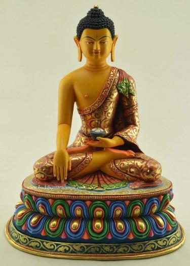 Partly Gold Gilded 14" Shakyamuni Buddha Statue (Multicolored) - Front
