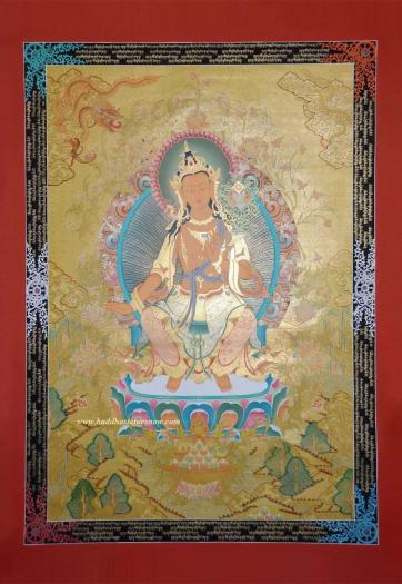 Maitreya Buddha Tibetan Thangka Painting 47" x 34.25" (24k Gold Detail) - Gallery