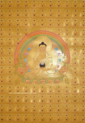 108 Shakyamuni Buddha Tibetan Thangka Painting 35" x 27.5" (24k Gold Detail) - Gallery