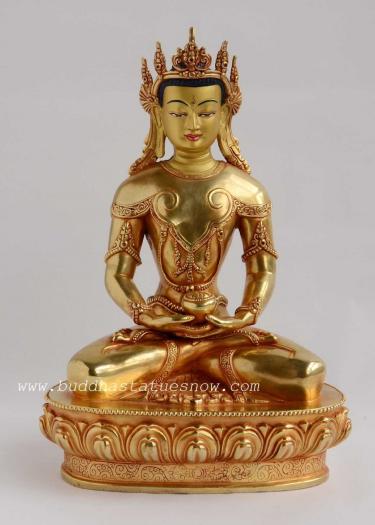 Fully Gold Gilded 10.25" Crowned Amitabha Buddha Statues - Gallery