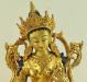 Fully Gold Gilded 15" Green Tara Statue, Double Lotus Pedestal - Face Details