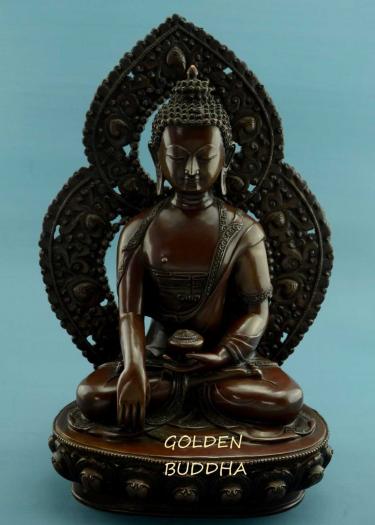 Oxidized Copper 14.5" Shakyamuni Buddha Statue, Fine Detail Engravings - Gallery