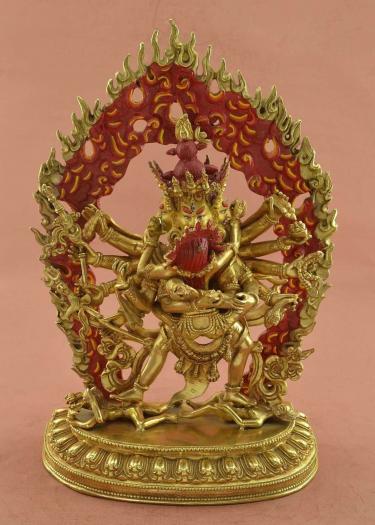 Fully Gold Gilded 13.5" Chakrasamvara Statue w/Consort (Handmade) - Front