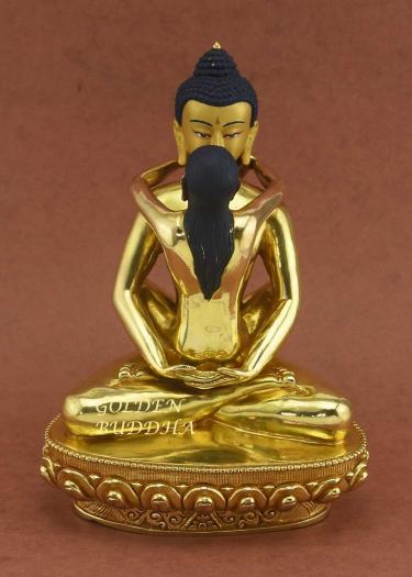 Fully Gold Gilded 9" Samantabhadra Sculpture with Consort, Hand Painted Face - Gallery