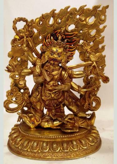 Fully Gold Gilded 20cm Black Mahakala Statue (24k Gold) - Front