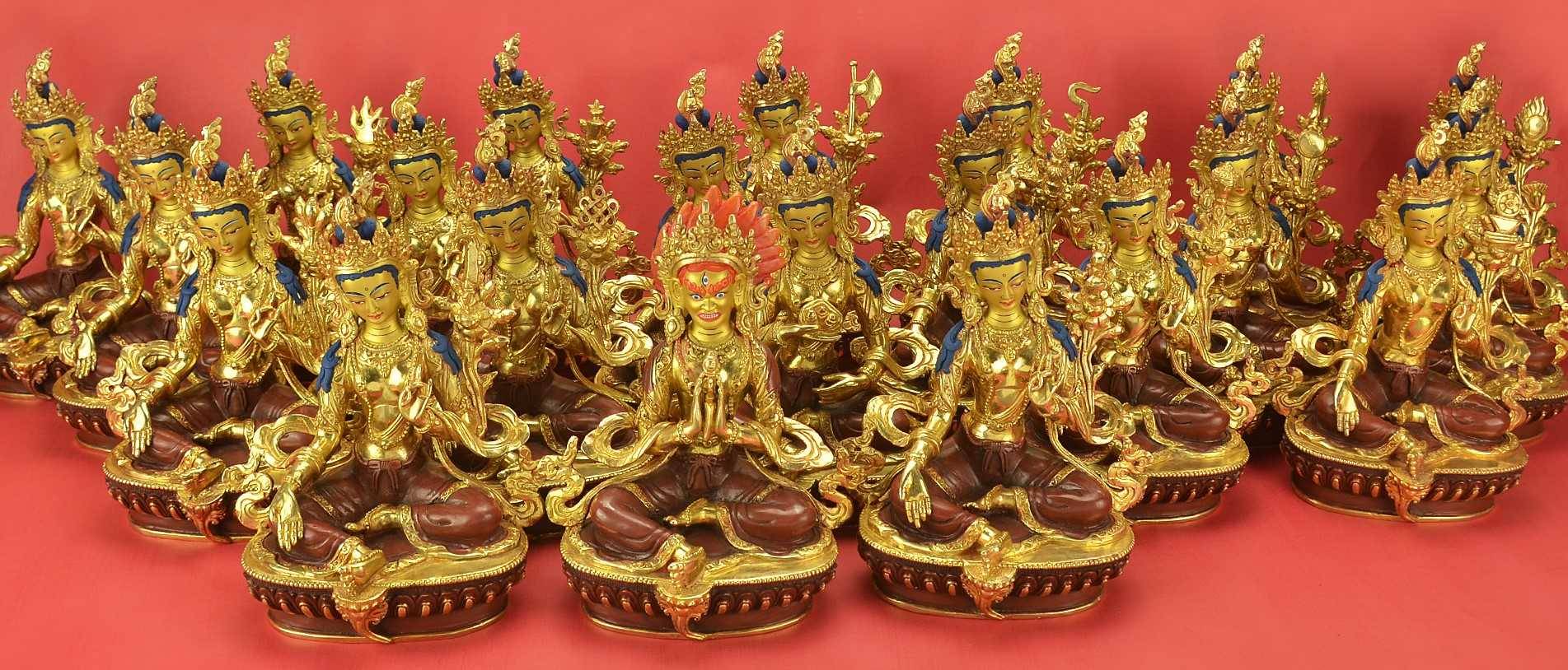 21 Tara Statues set, 24K gold gilded